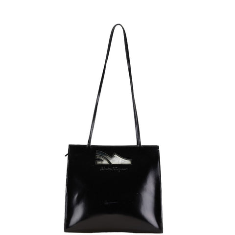 サルヴァトーレフェラガモ ロゴ トートバッグ ショルダーバッグ ブラック パテントレザー レディース Salvatore Ferragamo 【中古】