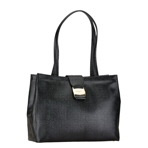サルヴァトーレフェラガモ ヴァラ トートバッグ ショルダーバッグ BA-21 8254 ブラック レザー レディース Salvatore Ferragamo 【中古】