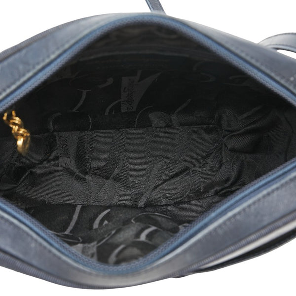 サルヴァトーレフェラガモ ヴァラリボン 斜め掛け ショルダーバッグ ネイビー レザー レディース Salvatore Ferragamo 【中古】