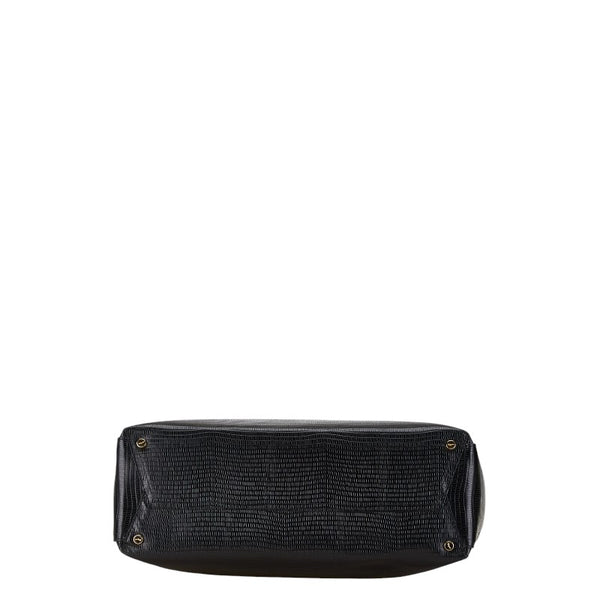 サルヴァトーレフェラガモ ヴァラ クロコ型押し トートバッグ ハンドバッグ AF-21 8254 ブラック レザー レディース Salvatore Ferragamo 【中古】