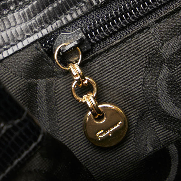 サルヴァトーレフェラガモ ヴァラ クロコ型押し トートバッグ ハンドバッグ AF-21 8254 ブラック レザー レディース Salvatore Ferragamo 【中古】