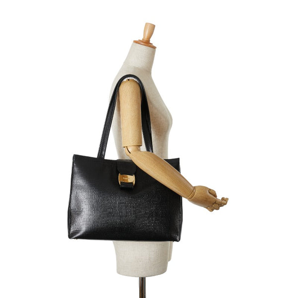 サルヴァトーレフェラガモ ヴァラ クロコ型押し トートバッグ ハンドバッグ AF-21 8254 ブラック レザー レディース Salvatore Ferragamo 【中古】