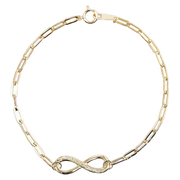 ノーブランド K18YG イエローゴールド ダイヤ0.03ct インフィニティ チェーン ブレスレット レディース no brand 【中古】