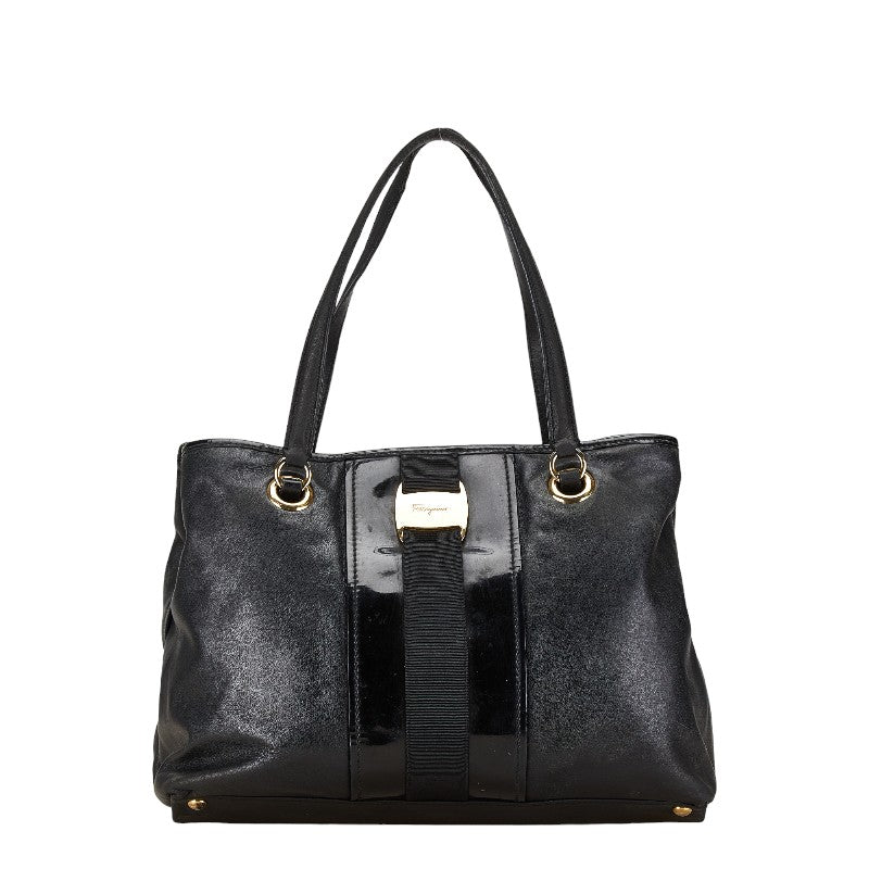 サルヴァトーレフェラガモ ハンドバッグ トートバッグ ブラック レザー エナメル レディース Salvatore Ferragamo 【中古】