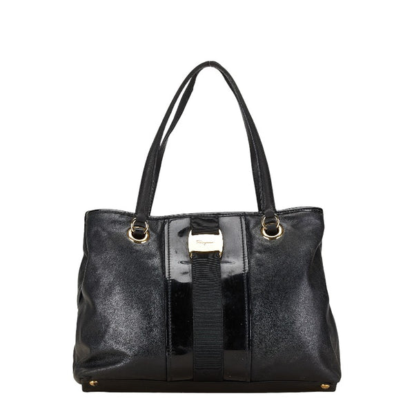 サルヴァトーレフェラガモ ハンドバッグ トートバッグ ブラック レザー エナメル レディース Salvatore Ferragamo 【中古】