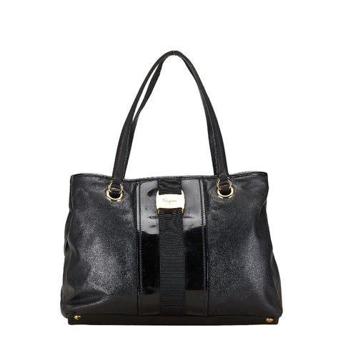 サルヴァトーレフェラガモ ハンドバッグ トートバッグ ブラック レザー エナメル レディース Salvatore Ferragamo 【中古】