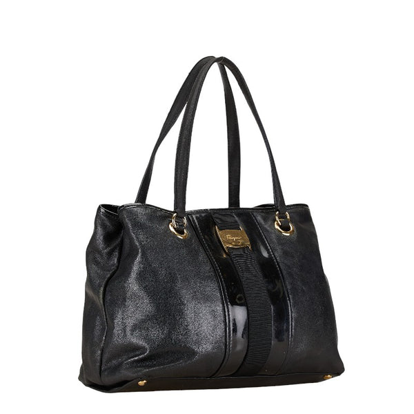 サルヴァトーレフェラガモ ハンドバッグ トートバッグ ブラック レザー エナメル レディース Salvatore Ferragamo 【中古】