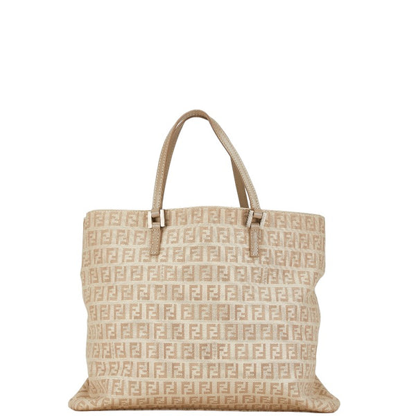 フェンディ ズッカ トートバッグ ベージュ キャンバス レザー レディース FENDI 【中古】