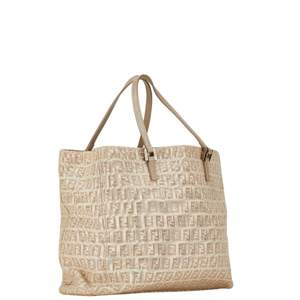 フェンディ ズッカ トートバッグ ベージュ キャンバス レザー レディース FENDI 【中古】