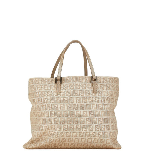 フェンディ ズッカ トートバッグ ベージュ キャンバス レザー レディース FENDI 【中古】