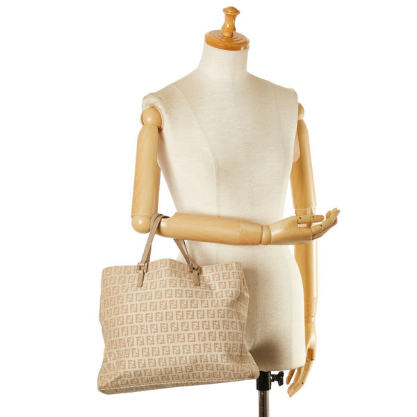 フェンディ ズッカ トートバッグ ベージュ キャンバス レザー レディース FENDI 【中古】