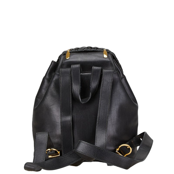 サルヴァトーレフェラガモ ガンチーニ リュック バックパック ブラック レザー ラフィア レディース Salvatore Ferragamo 【中古】