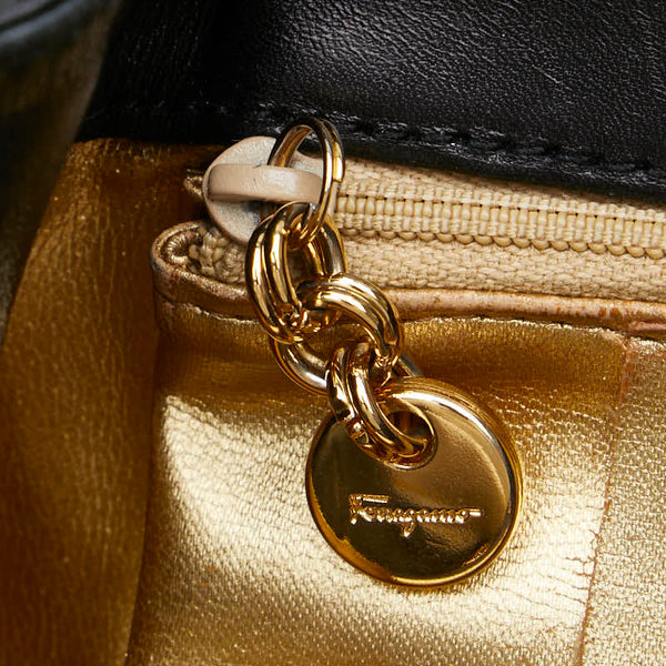 サルヴァトーレフェラガモ ガンチーニ リュック バックパック ブラック レザー ラフィア レディース Salvatore Ferragamo 【中古】