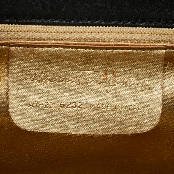 サルヴァトーレフェラガモ ガンチーニ リュック バックパック ブラック レザー ラフィア レディース Salvatore Ferragamo 【中古】