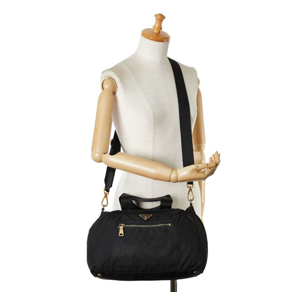 プラダ 三角ロゴプレート ハンドバッグ ショルダーバッグ 2WAY ブラック ナイロン レザー レディース PRADA 【中古】
