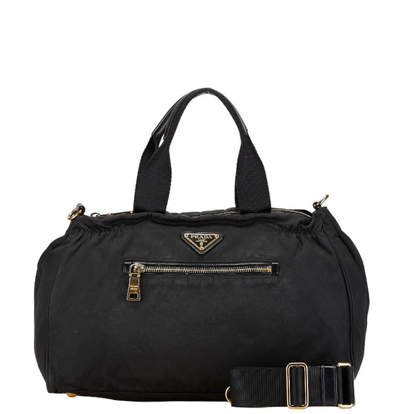 プラダ 三角ロゴプレート ハンドバッグ ショルダーバッグ 2WAY ブラック ナイロン レザー レディース PRADA 【中古】