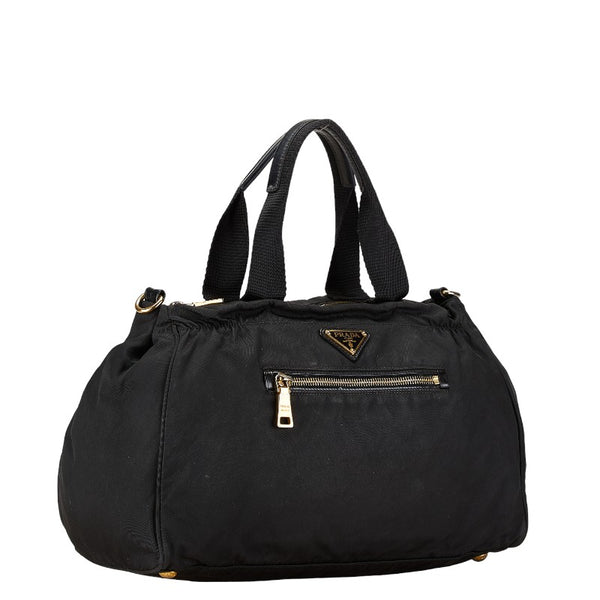 プラダ 三角ロゴプレート ハンドバッグ ショルダーバッグ 2WAY ブラック ナイロン レザー レディース PRADA 【中古】