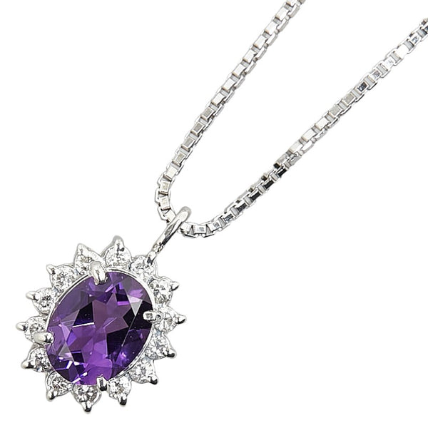 Pt900 プラチナ Pt850 プラチナ アメジスト1.03ct ダイヤ0.24ct ペンダントネックレス レディース 【中古】