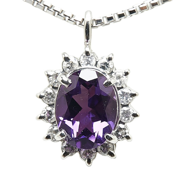 Pt900 プラチナ Pt850 プラチナ アメジスト1.03ct ダイヤ0.24ct ペンダントネックレス レディース 【中古】
