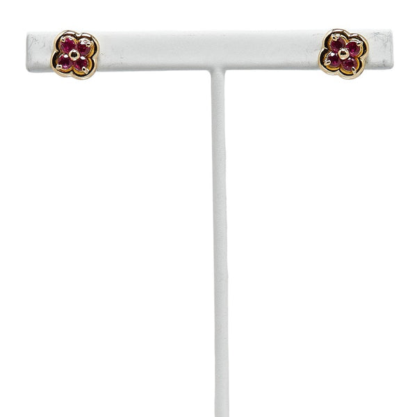 タサキ K18YG イエローゴールド ルビー 花 フラワー クローバー モチーフ ピアス レディース TASAKI 【中古】
