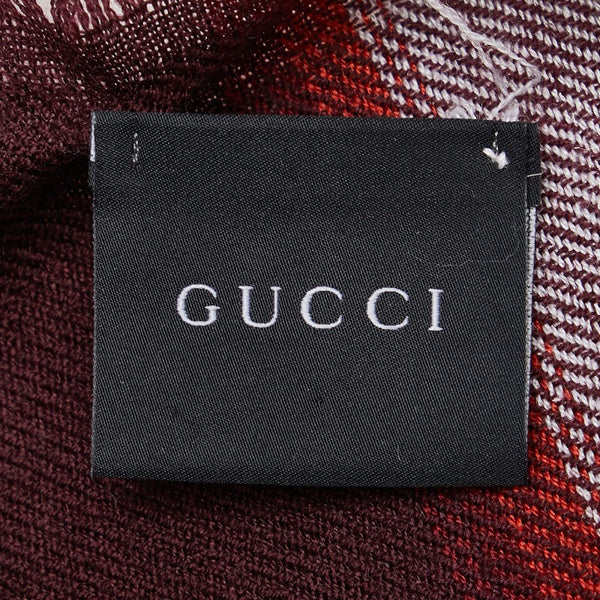 グッチ チェック GG ストール ワインレッド ホワイト シルク ウール レディース GUCCI 【中古】