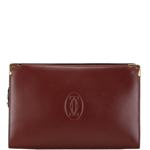 カルティエ マストライン セカンドバッグ ハンドバッグ ボルドー ワインレッド レザー レディース CARTIER 【中古】