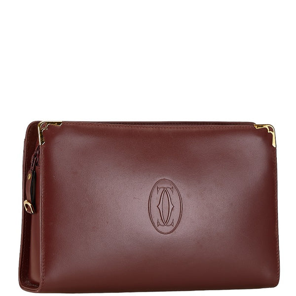 カルティエ マストライン セカンドバッグ ハンドバッグ ボルドー ワインレッド レザー レディース CARTIER 【中古】