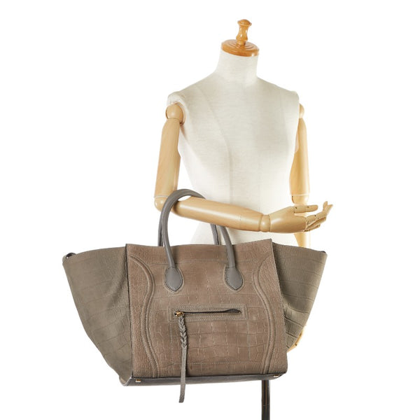 セリーヌ ラゲージ ファントム クロコ型押し ハンドバッグ トートバッグ ベージュ レザー レディース CELINE 【中古】