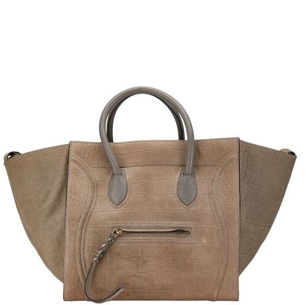 セリーヌ ラゲージ ファントム クロコ型押し ハンドバッグ トートバッグ ベージュ レザー レディース CELINE 【中古】