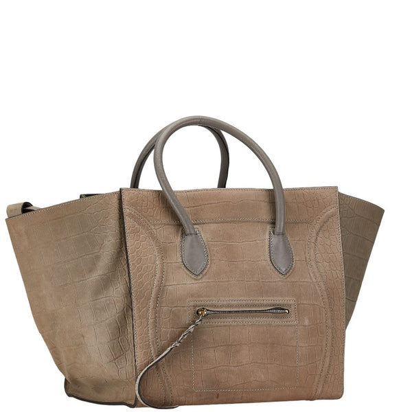 セリーヌ ラゲージ ファントム クロコ型押し ハンドバッグ トートバッグ ベージュ レザー レディース CELINE 【中古】