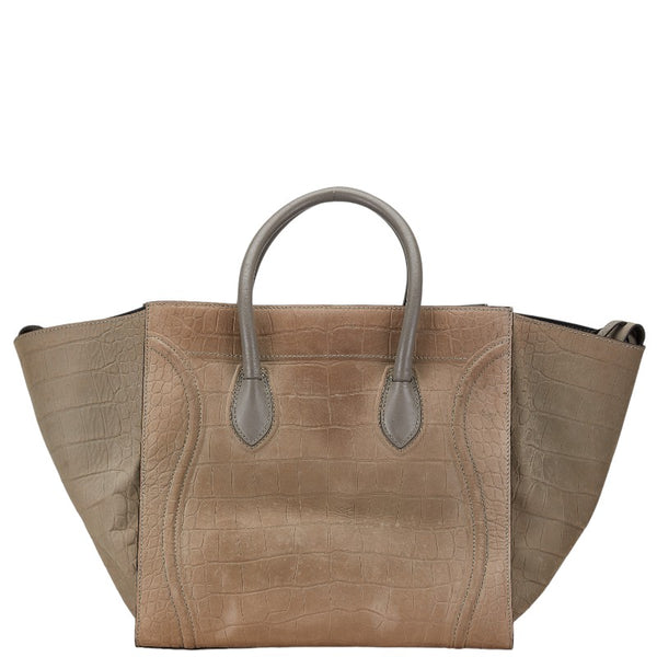 セリーヌ ラゲージ ファントム クロコ型押し ハンドバッグ トートバッグ ベージュ レザー レディース CELINE 【中古】