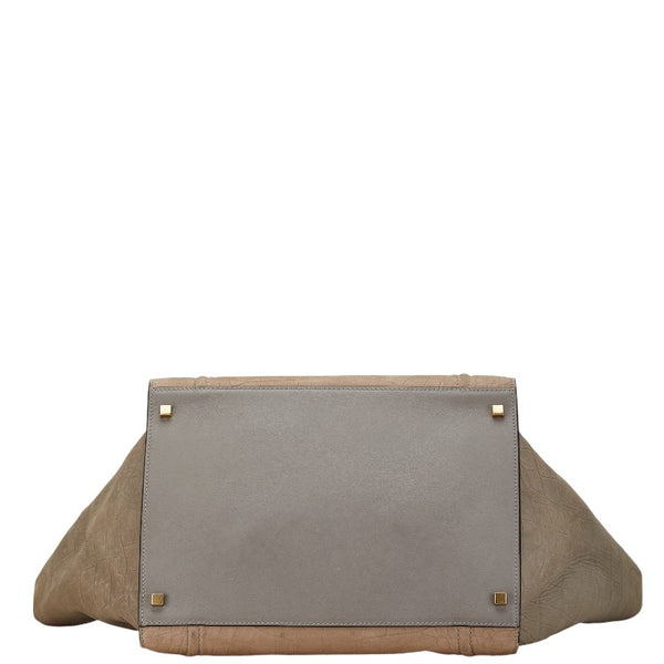 セリーヌ ラゲージ ファントム クロコ型押し ハンドバッグ トートバッグ ベージュ レザー レディース CELINE 【中古】
