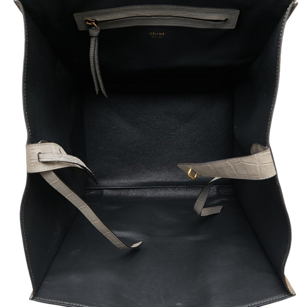 セリーヌ ラゲージ ファントム クロコ型押し ハンドバッグ トートバッグ ベージュ レザー レディース CELINE 【中古】