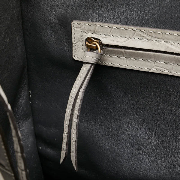セリーヌ ラゲージ ファントム クロコ型押し ハンドバッグ トートバッグ ベージュ レザー レディース CELINE 【中古】