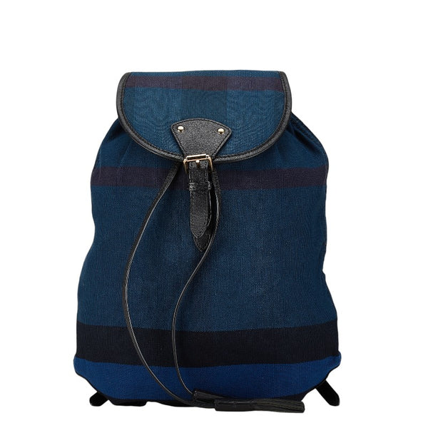 バーバリー チェック リュック バックパック ブルー ネイビー マルチカラー キャンバス レザー レディース BURBERRY 【中古】