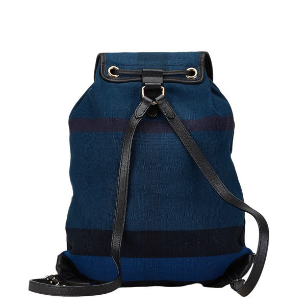 バーバリー チェック リュック バックパック ブルー ネイビー マルチカラー キャンバス レザー レディース BURBERRY 【中古】