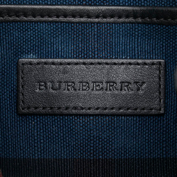 バーバリー チェック リュック バックパック ブルー ネイビー マルチカラー キャンバス レザー レディース BURBERRY 【中古】