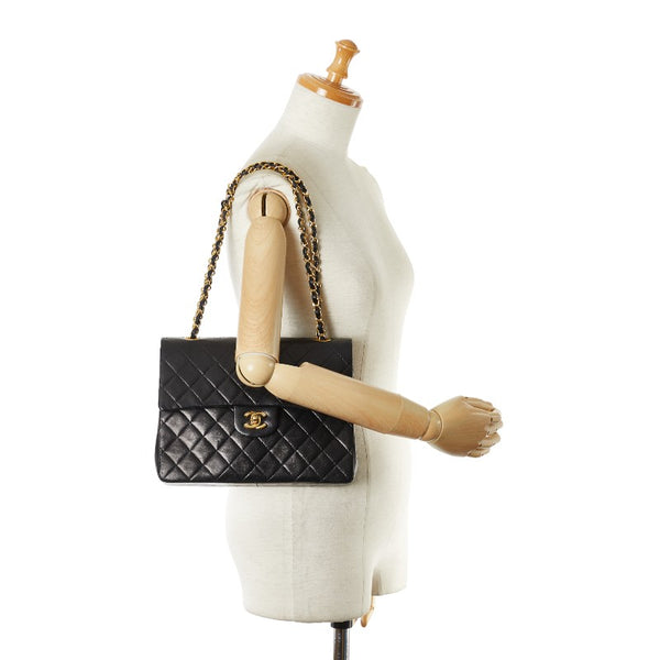 シャネル マトラッセ ダブルフラップ チェーン ショルダーバッグ ブラック ラムスキン レディース CHANEL 【中古】