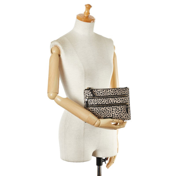 ケイトスペード ヒョウ フラット ポーチ ベージュ ブラック PVC レディース Kate Spade 【中古】