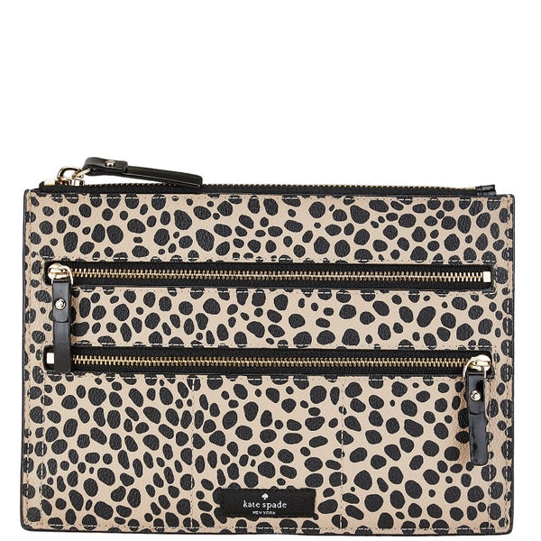 ケイトスペード ヒョウ フラット ポーチ ベージュ ブラック PVC レディース Kate Spade 【中古】