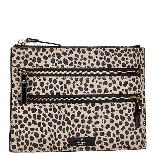 ケイトスペード ヒョウ フラット ポーチ ベージュ ブラック PVC レディース Kate Spade 【中古】