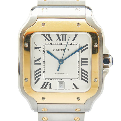 カルティエ サントス ドゥ カルティエ LM 腕時計 W2SA0009 自動巻き シルバー文字盤 ステンレススチール K18YG イエローゴールド メンズ CARTIER 【中古】