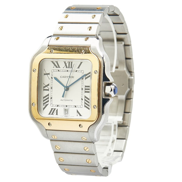 カルティエ サントス ドゥ カルティエ LM 腕時計 W2SA0009 自動巻き シルバー文字盤 ステンレススチール K18YG イエローゴールド メンズ CARTIER 【中古】