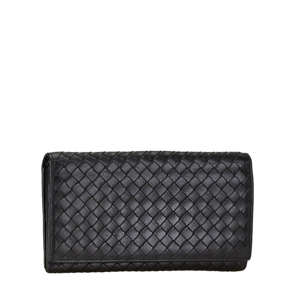 ボッテガヴェネタ イントレチャート 長財布 ブラック レザー レディース BOTTEGAVENETA 【中古】