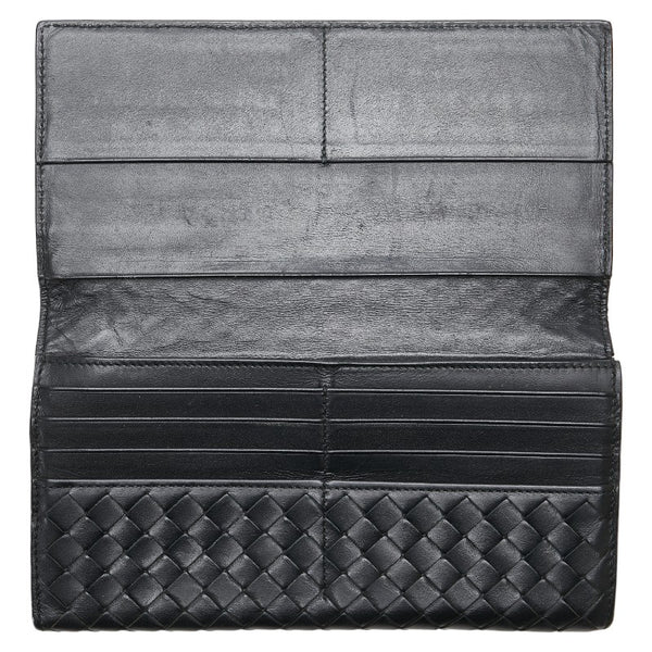 ボッテガヴェネタ イントレチャート 長財布 ブラック レザー レディース BOTTEGAVENETA 【中古】