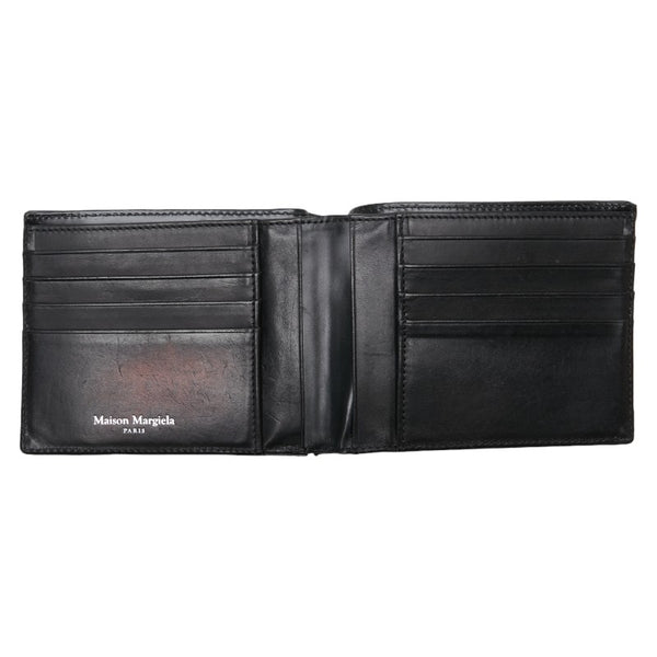マルタンマルジェラ 二つ折り財布 コンパクトウォレット ブラック レザー レディース MARTIN MARGIELA 【中古】