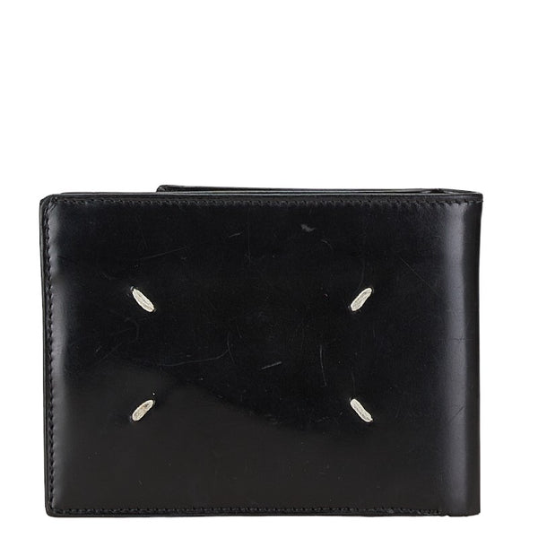 マルタンマルジェラ 二つ折り財布 コンパクトウォレット ブラック レザー レディース MARTIN MARGIELA 【中古】