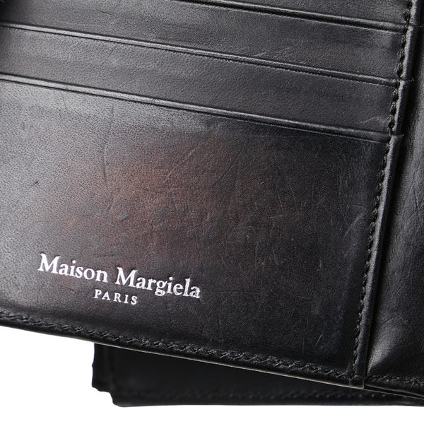 マルタンマルジェラ 二つ折り財布 コンパクトウォレット ブラック レザー レディース MARTIN MARGIELA 【中古】