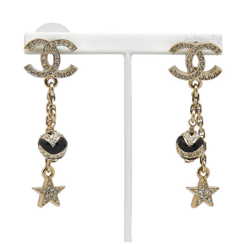 シャネル ココマーク ラインストーン スター 星 ボール モチーフ スイング ピアス ゴールド ブラック メッキ レディース CHANEL 【中古】