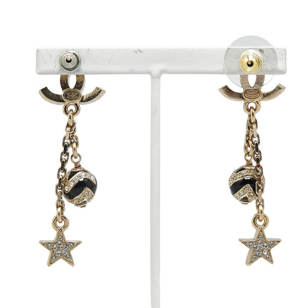 シャネル ココマーク ラインストーン スター 星 ボール モチーフ スイング ピアス ゴールド ブラック メッキ レディース CHANEL 【中古】